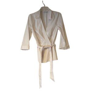 New York & Company Stretch White Wrap Top - Tie Waist - Medium